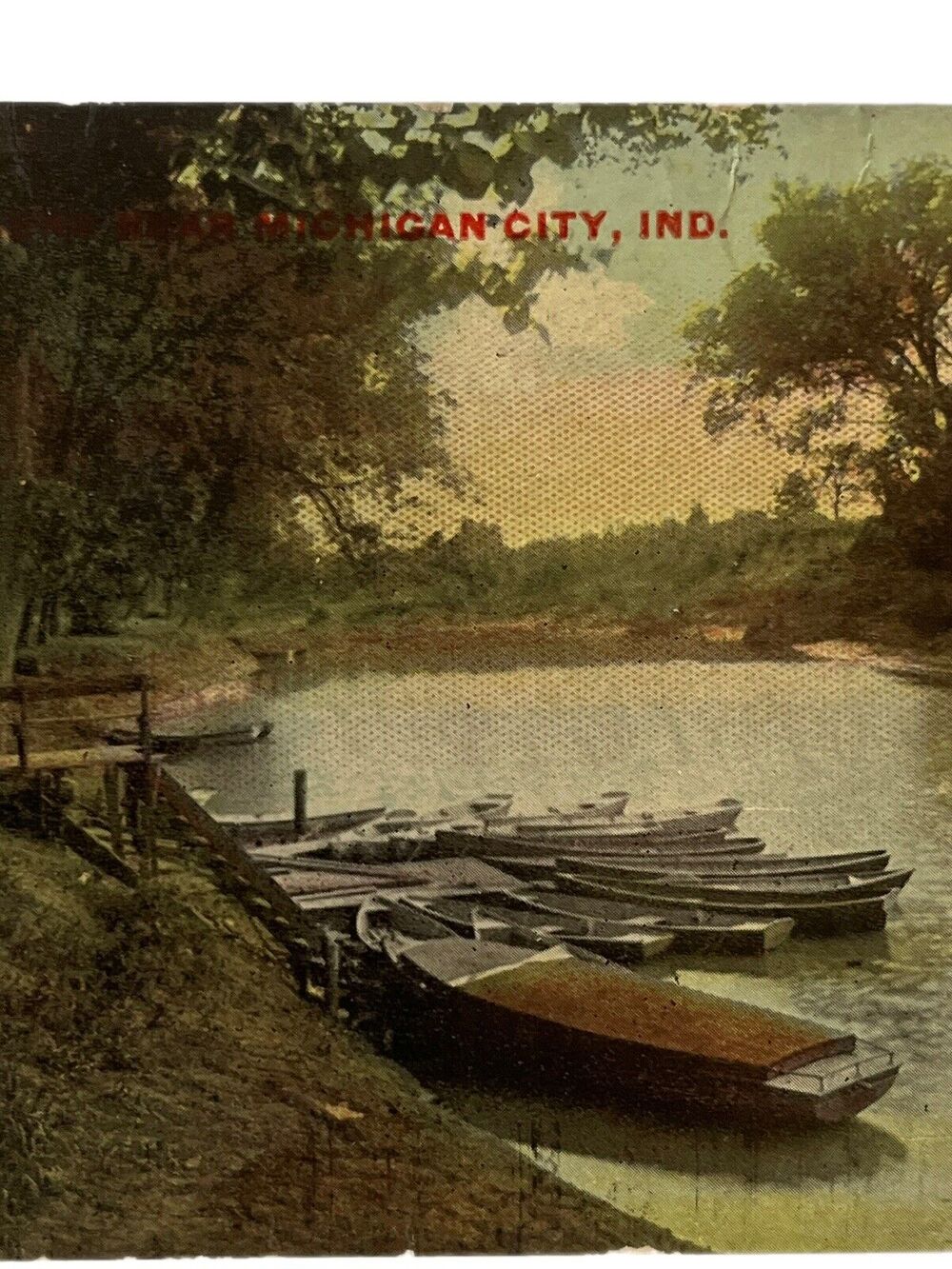 Antique 1912 Litho Ephemera Postcard Scene Near Michigan City, IN Boats In Water